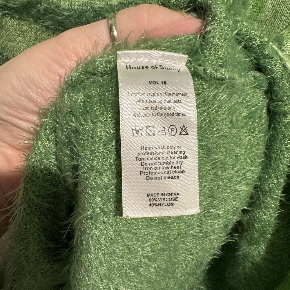 House Of Sunny Hockney Green Knitted Midi Dress Cozy Soft Boho 60s Size 2 - Picture 6 of 7